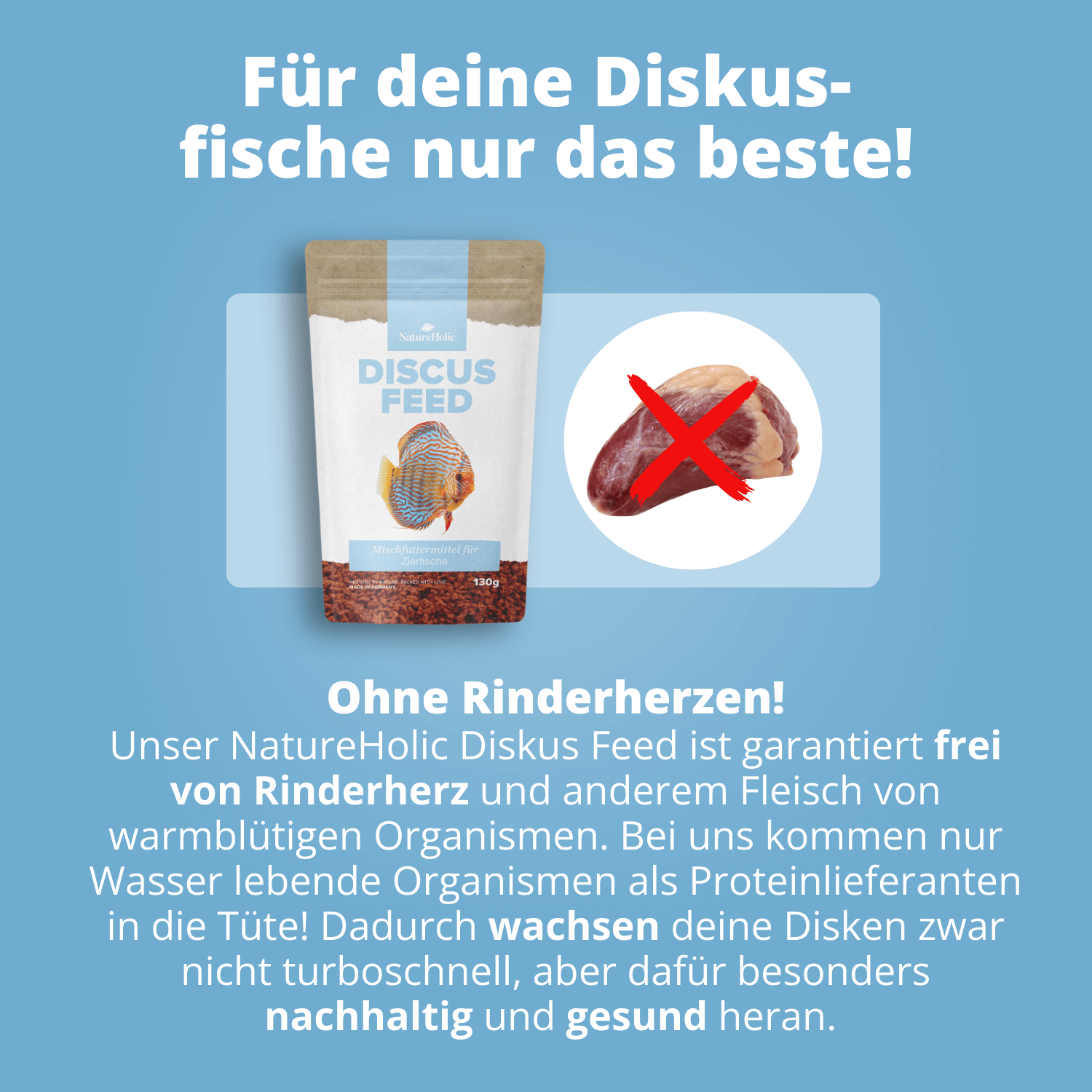 Packung Discus Feed mit rotem X über Rinderherz